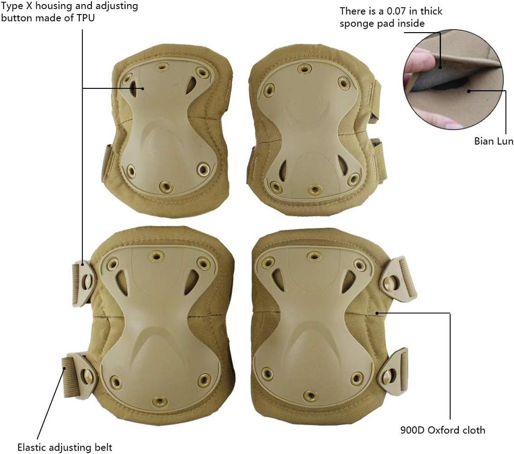Tactical Combat Knee & Elbow Protective Pads Set For Outdoor Cs Paintball Game Cycling Safety Skateboarding Gear Skates