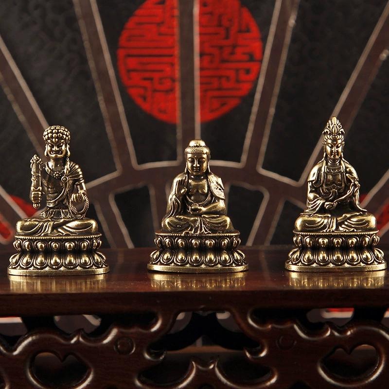 Brass Sakyamuni Figurines Miniatures Desktop Ornament Antique Copper Dharma Master Statue Decorations