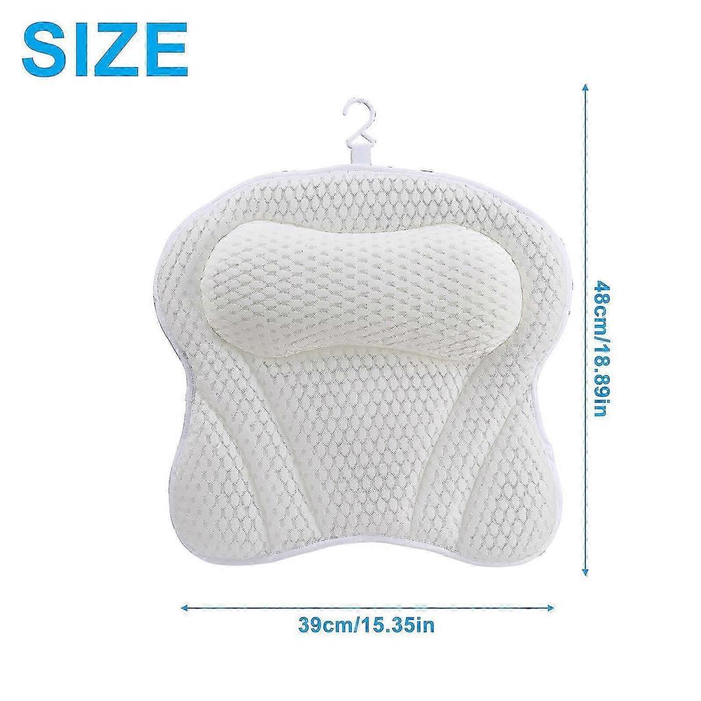 Bathtub Neck Pillow - 4D Air Mesh Back Support w/ 6 Suction Cups