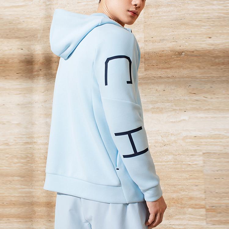 Anta Training Series FW22 Solid Stripe Print Zip-Up Hoodie Long Sleeve Jacket Men Outerwear Blue 152237720-2