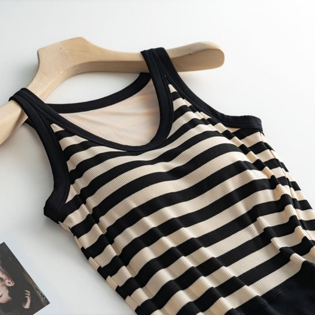 Women's Fashion With Chest Pad Striped Short Small Vest Outside Sleeveless Camisole Bottoming Tops