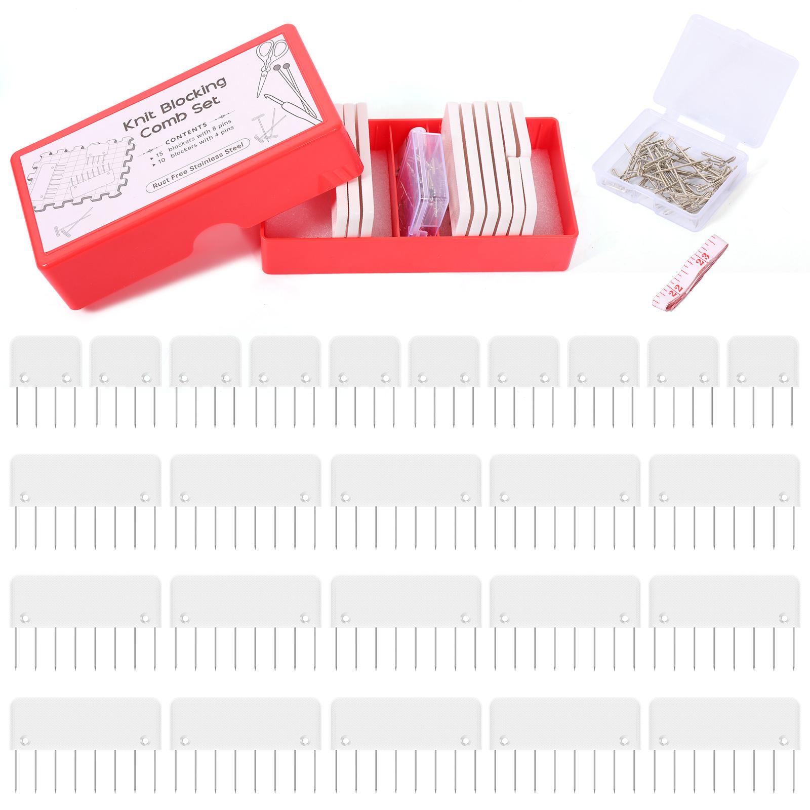 

25PCS Premium Stainless Steel Knitting Blockers Set Portable Knit Blocking Comb with Measuring Tape and 30 T Shape Pin