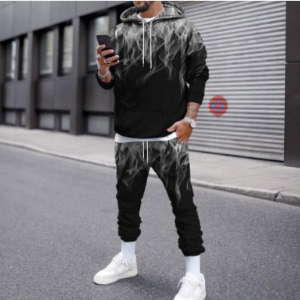 Fashion Flame 3D Print Hoodie Pant Sets Men Casual Hip-hop Sweatshirts Sweatpants Two Piece Suits Tracksuit Man Street Clothing