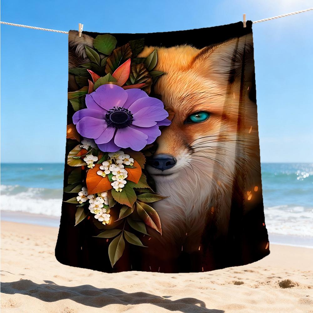 1pc Fox Flower Wreath Outdoor Flannel Blanket Soft All Season Polyester Throw , Perfect for Picnics & Travel , Picnic Accessory