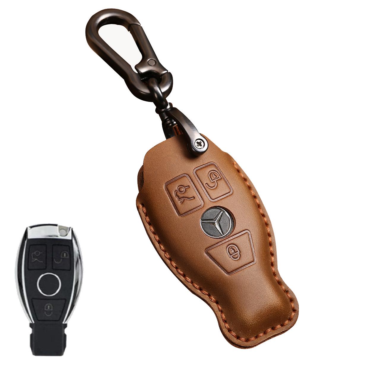 

High-End Genuine Leather Handmade Protective Key Case for Mercedes-Benz E-Class E300L коричневый