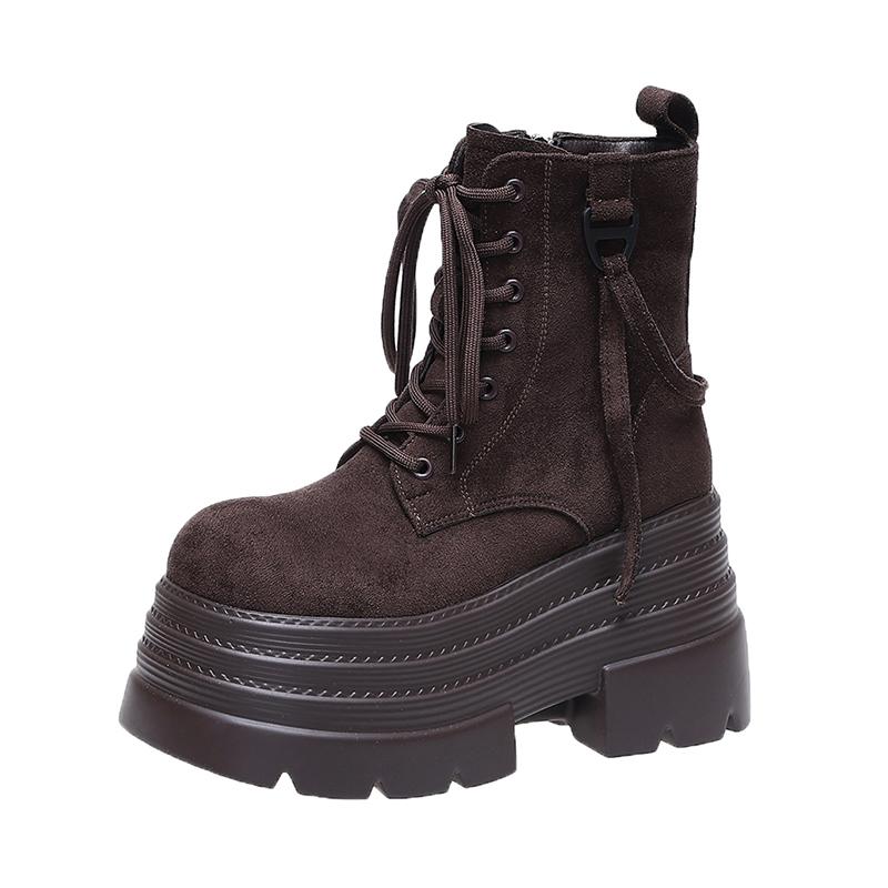 

Модные женские массивные мотоциклетные ботинки осенние замшевые кожаные кроссовки на скрытом каблуке зимние панк-ботинки каблук 10 см платформа ботинки до середины икры 34 коричневый