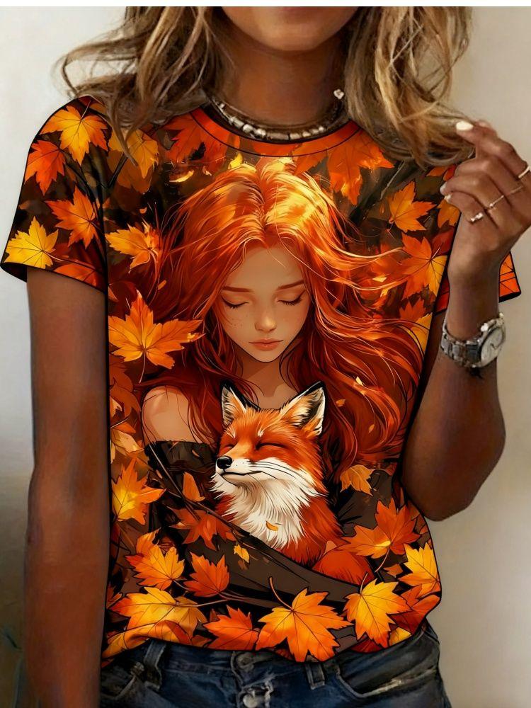 Summer Fox Squirrel T-Shirts Animal 3D Print Fashion Women Round Neck Short Sleeve T Shirt Tees Harajuku Y2K Top Female Clothing