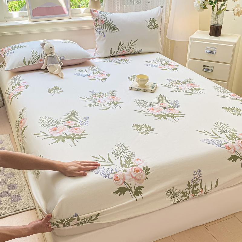 100% Cotton Bed Sheets Flower Printed Fitted Bed Sheet On Elastic Single/Queen/King Pure Cotton Bedsheets Sabanas Matrimoniales