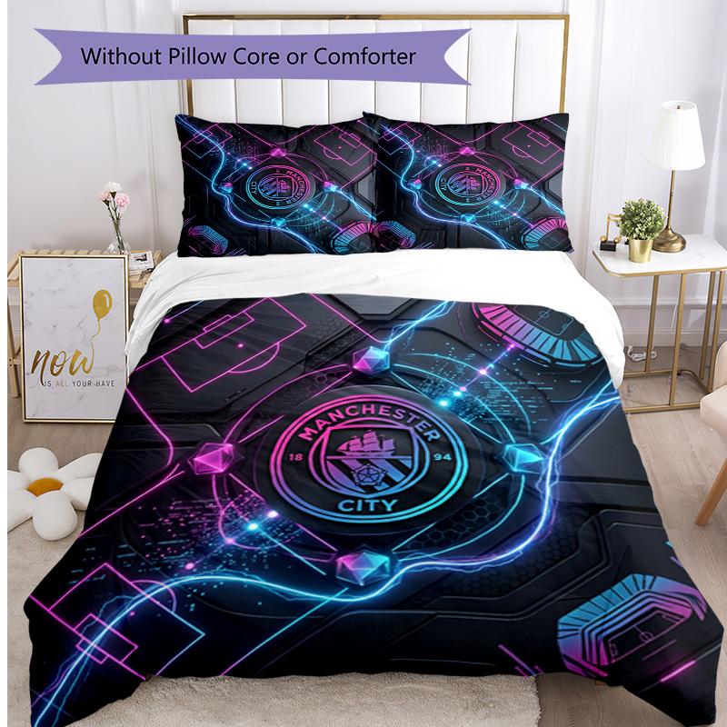 Set Lenzuola 3 Pezzi Stampato Manchester City Morbido Delicato sulla Pelle Lavabile Copripiumino e Federe Set Tutte le Stagioni Camera da Letto
