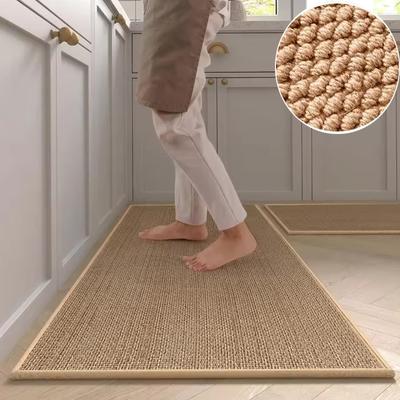 Washable Non-slip Kitchen Rug Faux Sisal Running Rug Faux Woven Kitchen Mat Kitchen Runners with Back Made of Natural Rubber