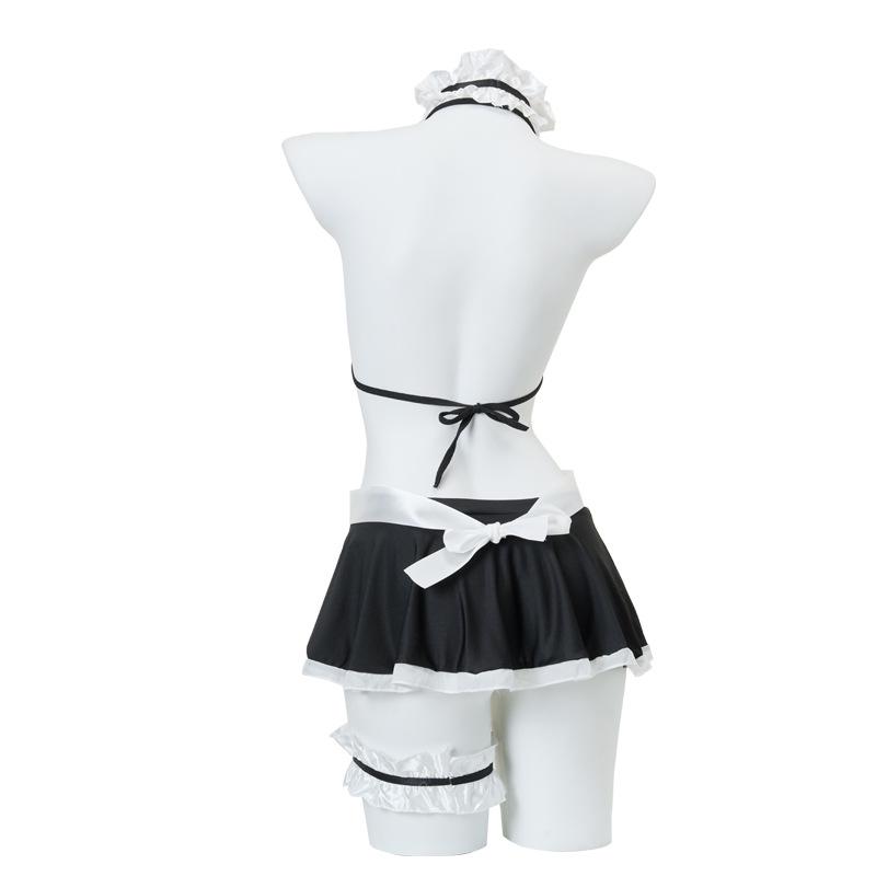 Night Listen Lingerie: Sexy See-Through Maid Role Play Set with Open Crotch, 3-Piece Women's Temptation Uniform