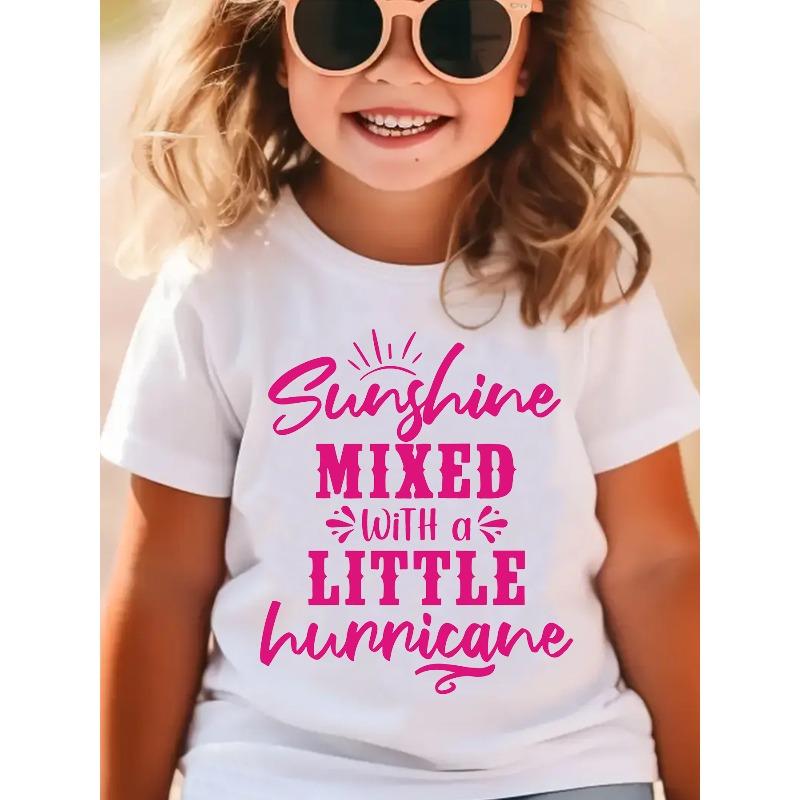 

European sizes Summer Fashion Girls Short Sleeve T-Shirt Sunshine Mixed with A Little... Letter Print Casual Versatile Top 98cm белый