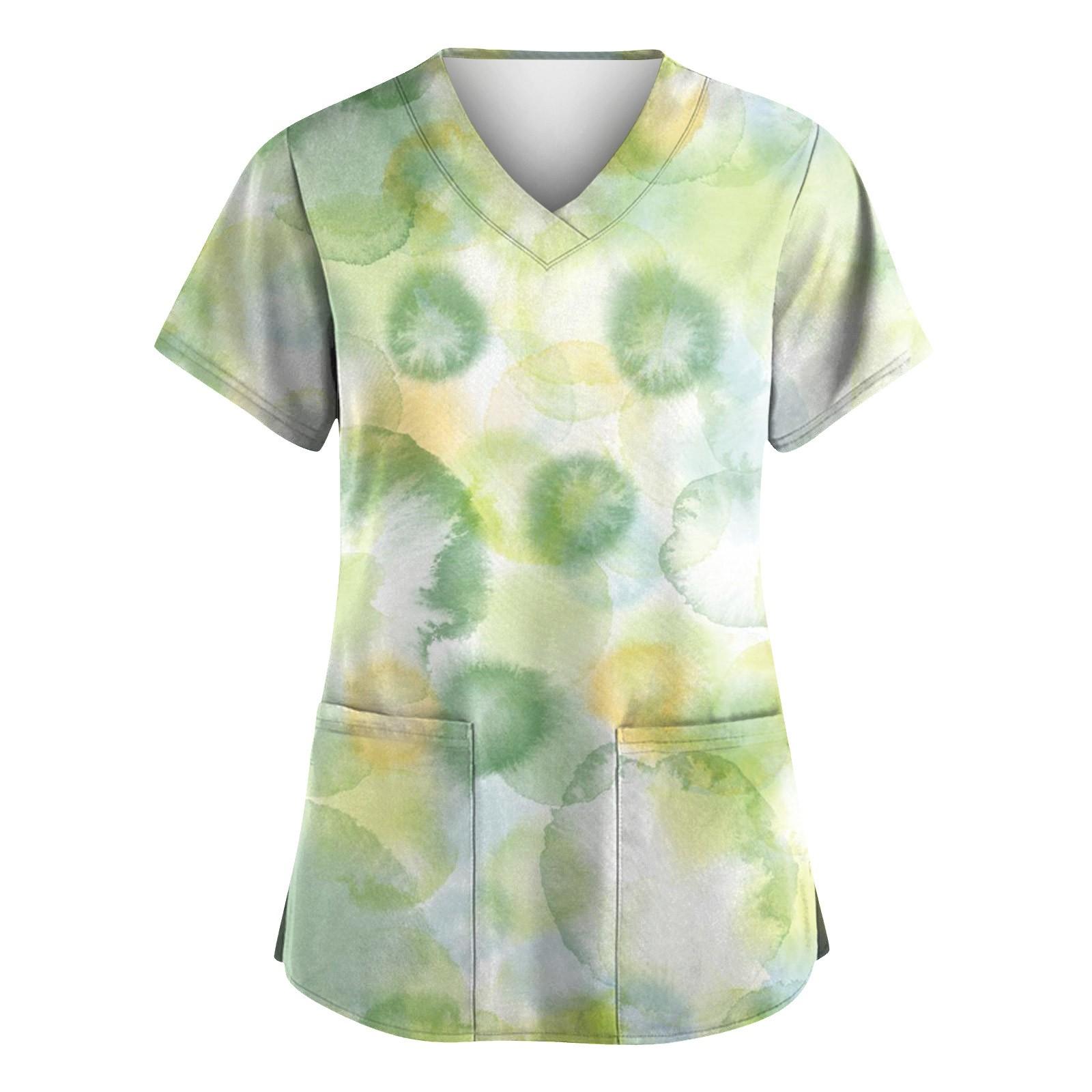 

Женская мода с v-образным вырезом, короткими рукавами и карманами, топы с принтом XL винный