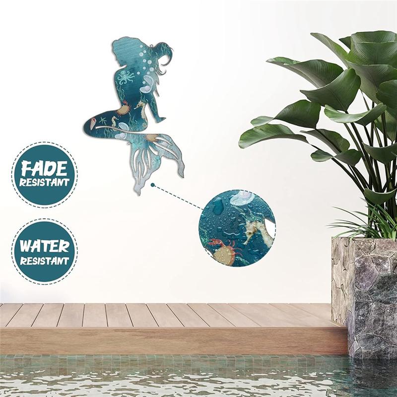 Good-Metal Mermaid Wall Art Rustic Hanging Mermaid Wall Decor Blue Metal Mermaid Decorations Elegant Mermaid Sculpture 25Cm Dura