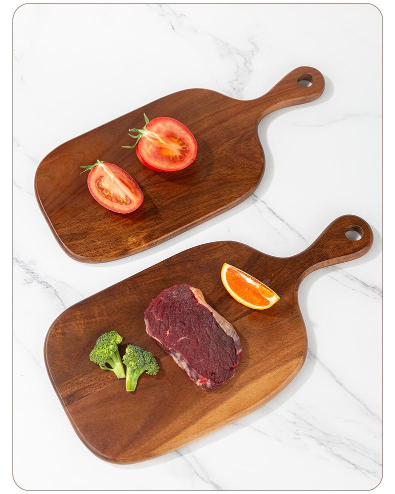 Outdoor portable handle cutting board, acacia wood tray cutting board, steak creative tray, kitchen outdoor camping