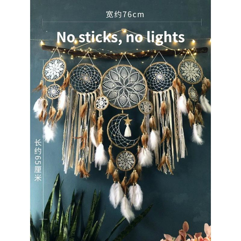 

Индийский ловец снов, колокольчик ветра, подвеска из перьев ручной работы, комнатная кисточка, настенное украшение, свадебное украшение, декор детской комнаты 76x65cm