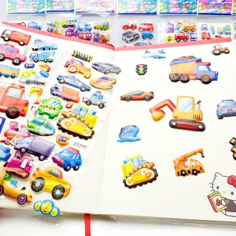Children Cartoon Vehicle Stickers Engineering Car Traffic Police Fire Truck Stationery Sticker DIY Bubble Stickers for Kids
