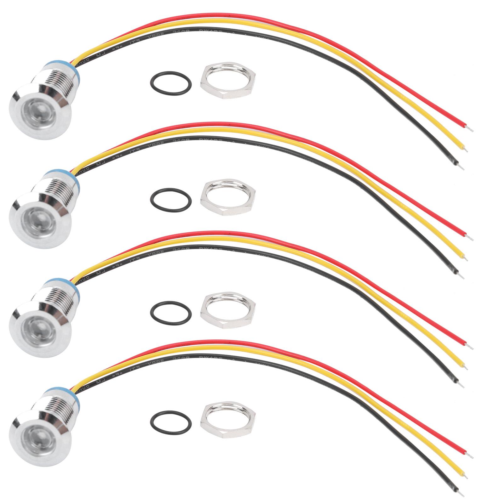

4 Sets PreWired Round LEDs Waterproof 2Color Light Common Anode Anode Electrode 1224V 12mm(Red and