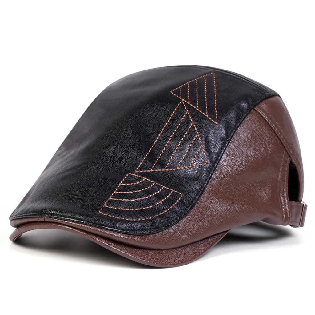 Herren Retro PU-Leder Newsboy Mützen Britische Malerhüte Frühling Herbst Seitlich Verstellbare Schirmmützen Hip Hop Baretts