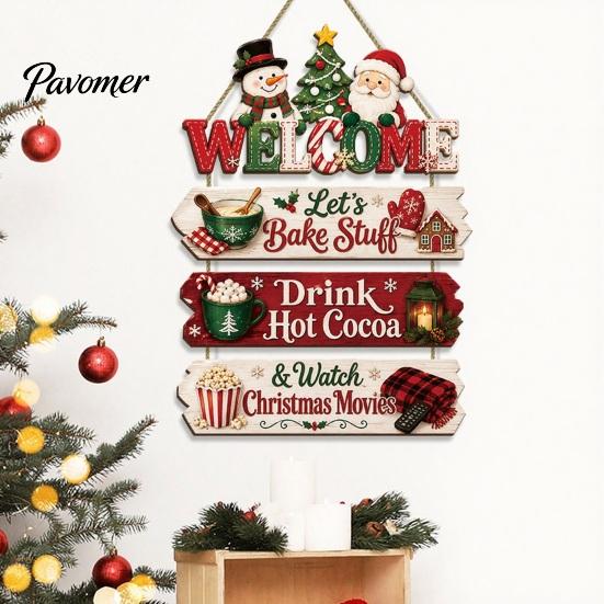 Rustic Christmas Hanging Ornaments Wooden Pendant for Holiday Home Door, Decorative Reusable Xmas Party Supplies Sign Ornament with Hemp Rope