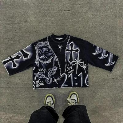 ZYLLO Y2k Retro Tie Dye Cross T Shirts Gothic Hip Hop Graphic Full Print Cropped Top for Men Oversized Loose Tees