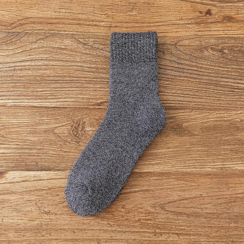 Мужские Утепленные Велюровые Теплые Носки для Дома - Осень/Зима Средней Длины Ретро Однотонные Махровые Носки One Size