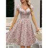 European and American Short sleeve Skirts Women clothes New Retro Floral Puff sleeve French style Slim dress