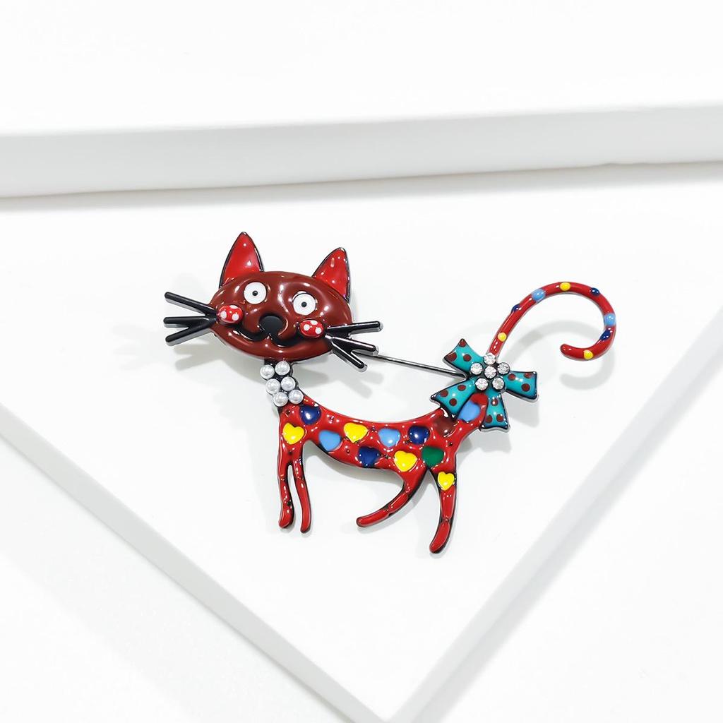Premium Korean Cartoon Kitten Oil-Drop Brooch - Elegant Animal Pin for Women