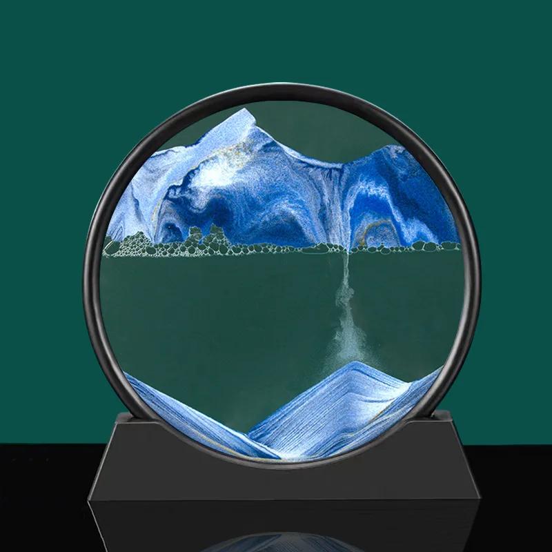 3D Moving Sand Art Picture Round Glass Deep Sea Sandscape Hourglass Quicksand Craft Flowing Sand Painting Office Home Decor Gift