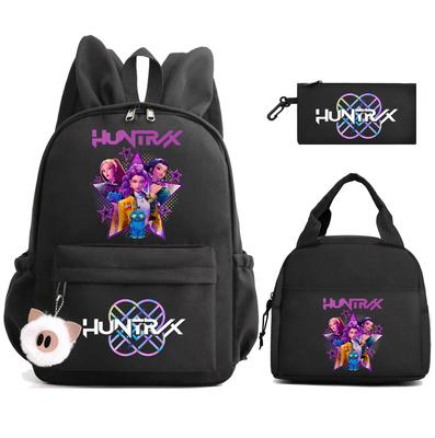 3Pcs/set Cute K-Pop Demon Hunters Printed Backpack with Lunch Bag Pengcil Case for Teenager Girl Boy Back To School Bookbag Large Capacity Travel Bag