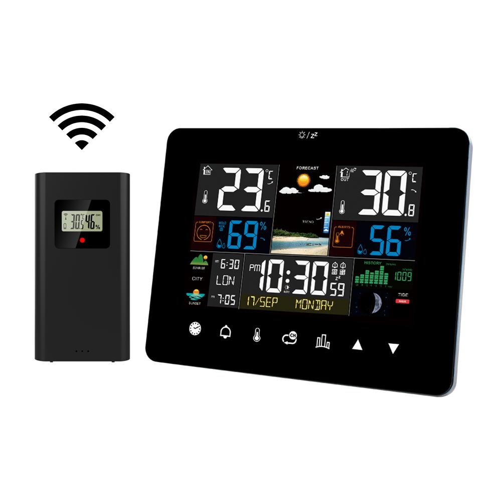 Innen- und Außenwetterstation mit Atomuhr Thermometer Großes Display Station Farbdisplay Digitale Vorhersagestation