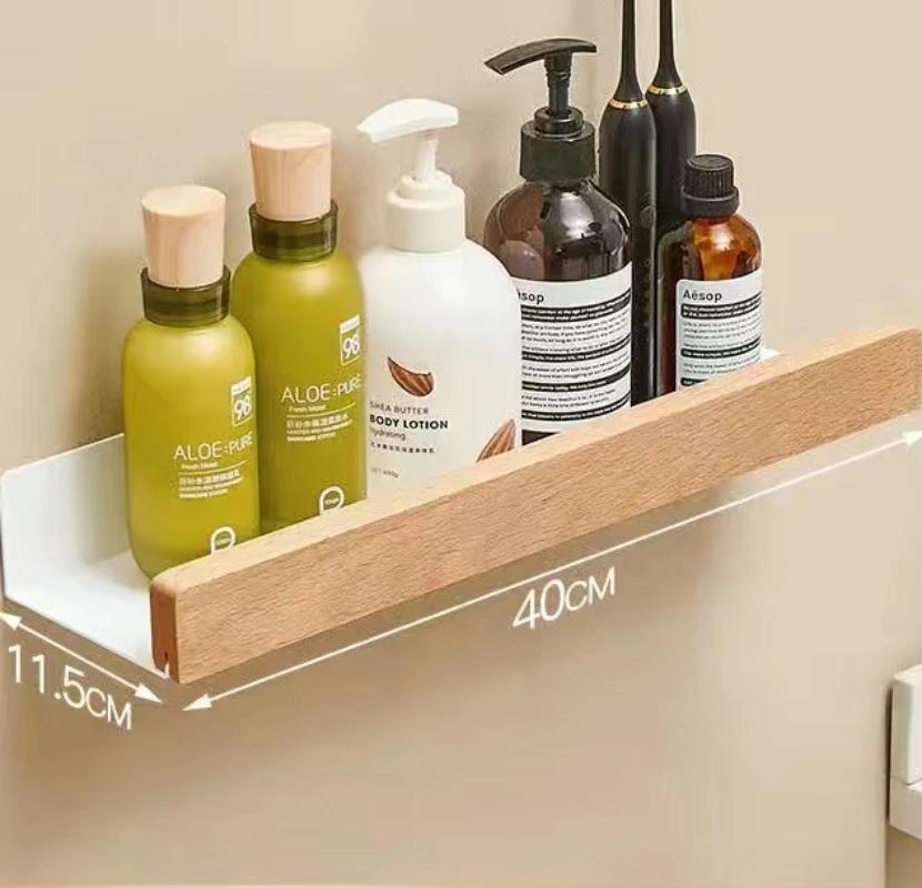 Beech Towel Rack No Punch Bathroom Shelf Toilet Wall Mounted Washroom Storage Organizer Bath Towel Holder Bathroom Accessories