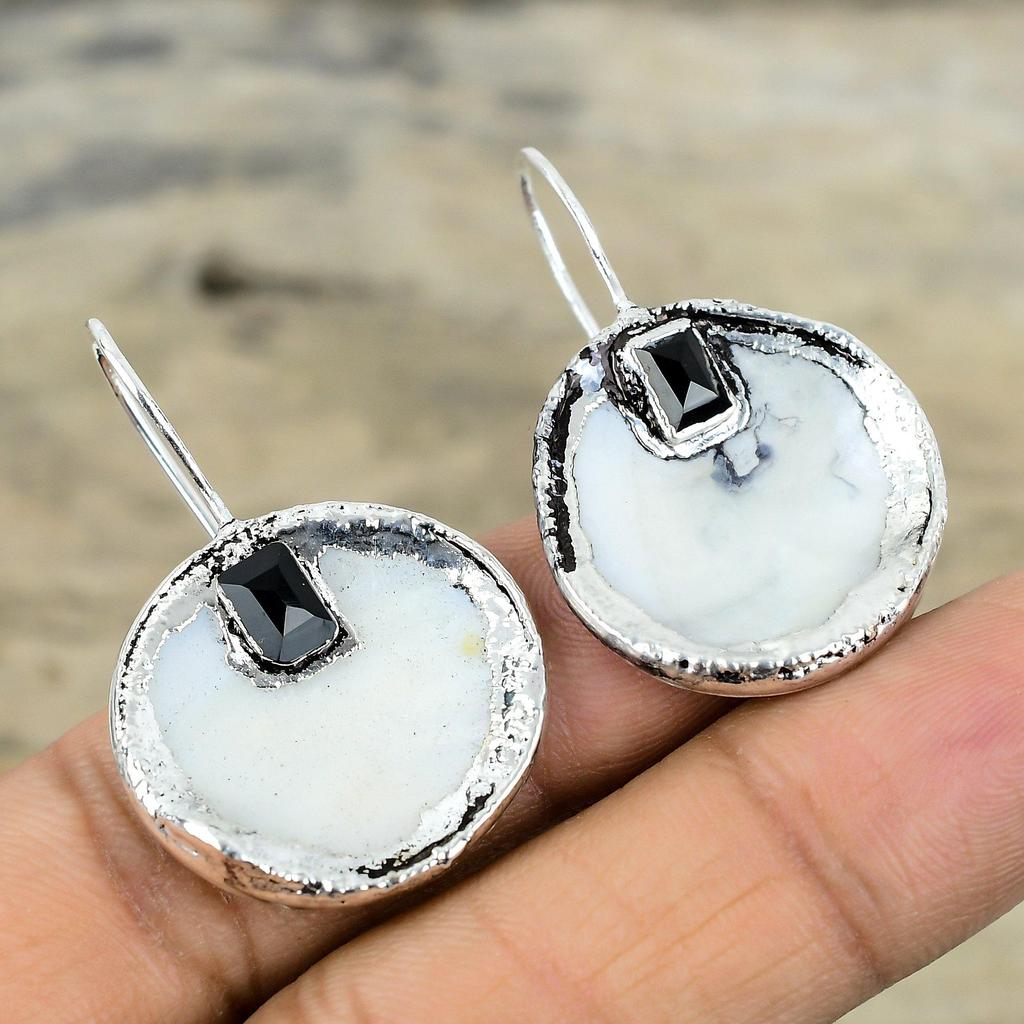 Perlmutt Edelstein Ohrringe Elektrogeformte Kupfer Ohrringe Versilberte Ohrringe Elektrogeformter Schmuck Schwarzer Onyx Ohrring Kupferschmuck