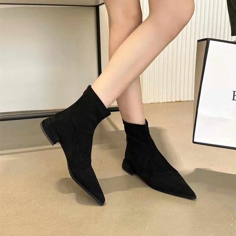 Women's Boots 2024 New Spring Stiletto Heel Ankle Boots Fashionable Leopard Print Side Zipper Large Size Medium Heel Ankle Boots
