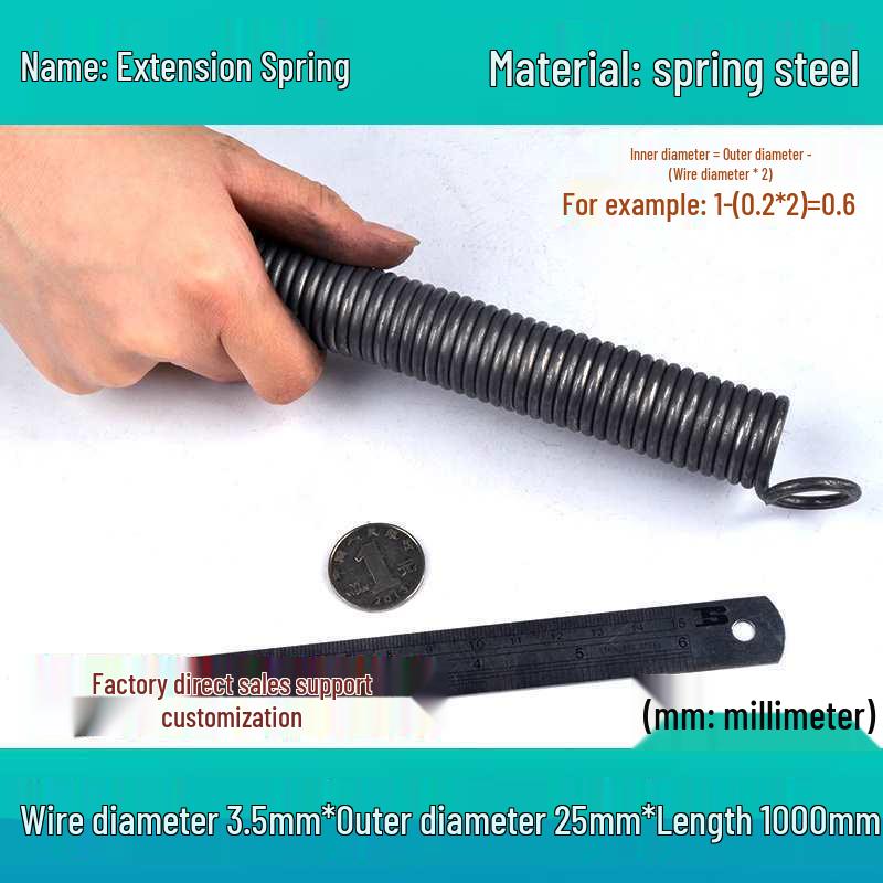 1m Spring Coil Extension with Hook - Strong Tensile Force, Thin Soft Sheath, for Tarpaulins & Sliding Doors