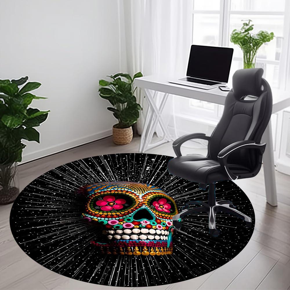 1PC Sugar Skull, Day of the Dead Office Round Area Rug, Mat Suitable ForOffice, Under Office Chairs Bedroom Living Room Home Decor, Room Deco