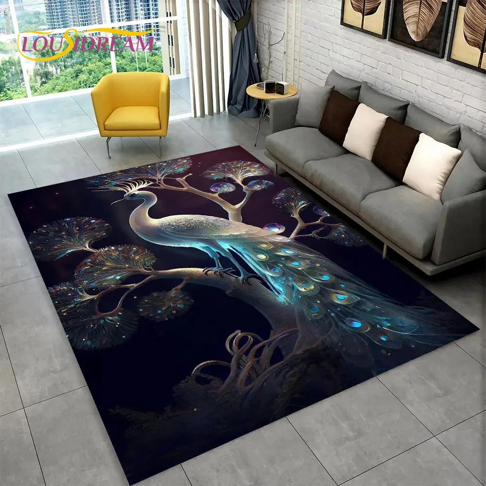 Bird Exquisite Peacock Animal Area Rug,Carpet for Home Living Room Bedroom Sofa Doormat Kitchen Decoration,Non-slip Floor Mats