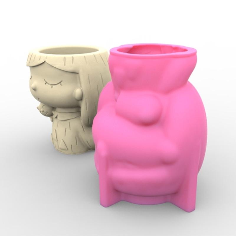4×Head-Planter Silicone Mold Face Flower Pot Concrete Mold Girl Statue Planter Mold Face Flower Vase Epoxy Casting Mold