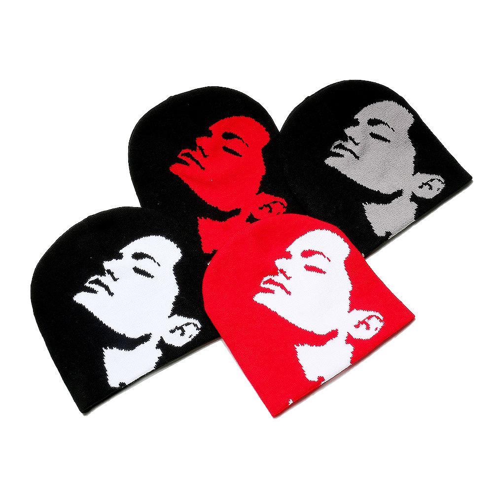 Temu Head Jacquard Wool Hat Personalized Street Cold Hat Brimless Hat Men's and Women's Jacquard Knitted Hat