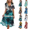 Vestidos de mujer informales con cuello en V, manga corta y volantes, estilo vintage.