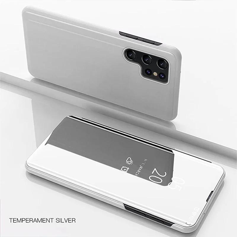 Luxury Mirror Flip Cases For Samsung Galaxy S26 Ultra S24 S23 S22 S21 Plus Fe Note 20 S25 Ultra Shockproof Leather Texture Cover