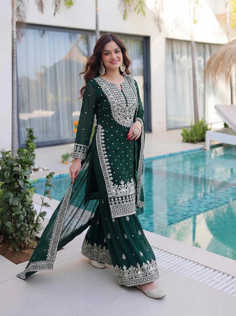 Damen Designer Faux Georgette Sharara Salwar Kameez Indisch Bollywood Partywear Salwar Anzug