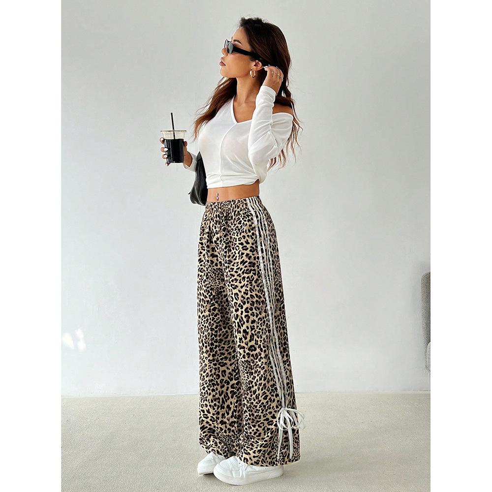 Street Style Straight-leg Relaxed Pants for For Women Versatile Leopard Print Pants Wide-leg Long Trousers