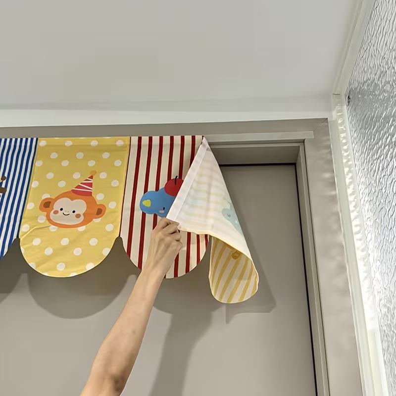 Cartoon Animal Door Curtain With Tassels Self-adhesive Partition Curtains For Bedroom, Bathroom & Home Decor, Privacy Dust Proof