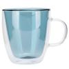 2Layer Cylindrical Coffee Cup HeatResistant Transparent Milk Mug for Home School  (Lake Green Liner )