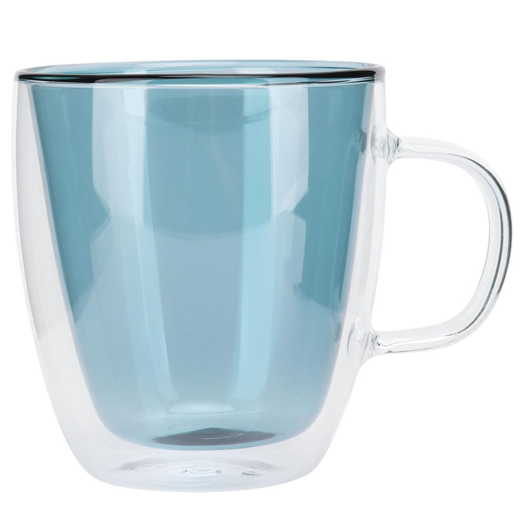 2Layer Cylindrical Coffee Cup HeatResistant Transparent Milk Mug for Home School (Lake Green Liner )
