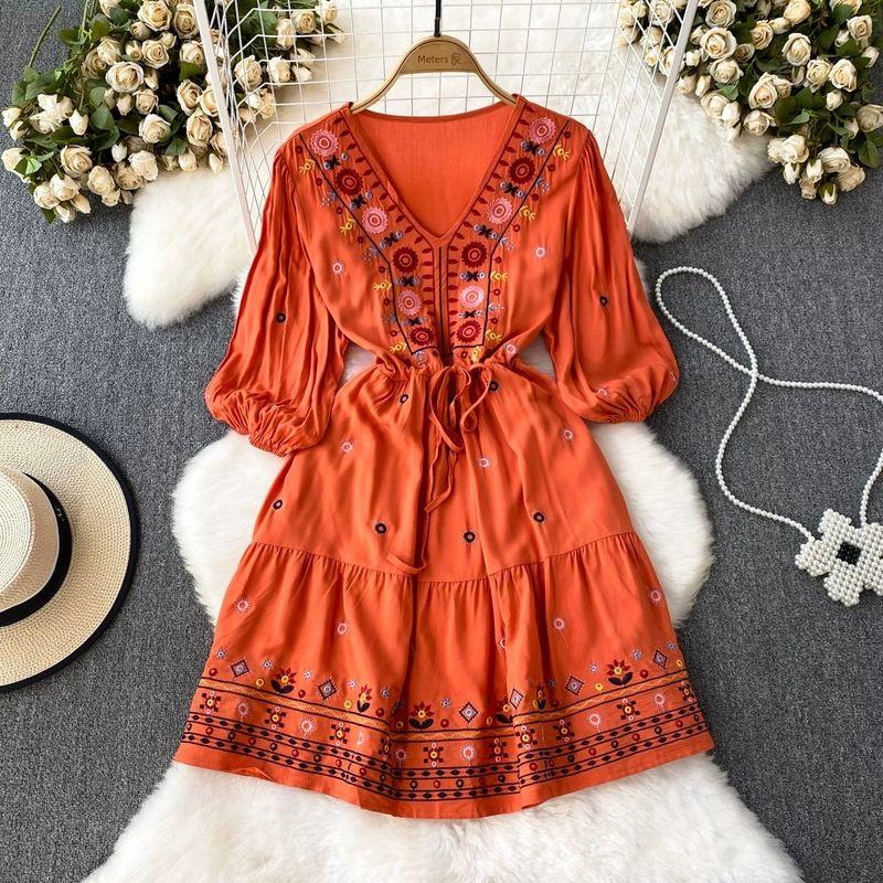 

Bohemia Retro Summer Seaside Holiday Beach Dress Orange All yards
