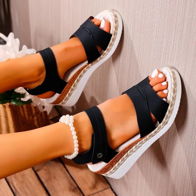 Women's open-toe wedge heel sandals, fashionable summer light and casual sandals, women's anti-slip Velcro shoes, sizes 36-43