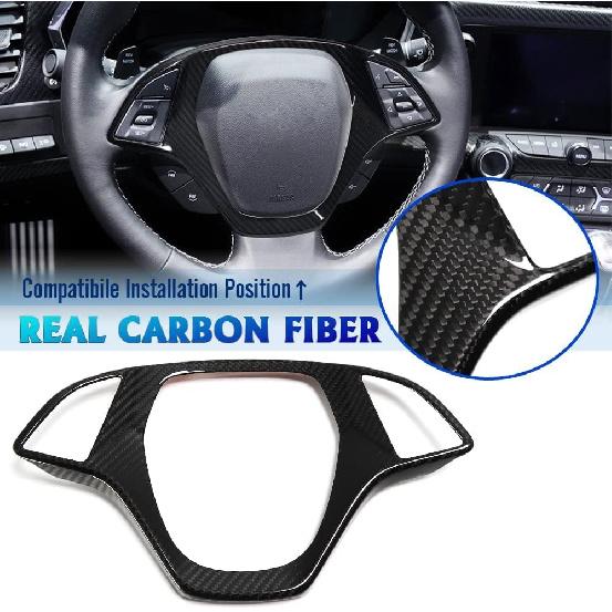 Jogon Genuine Carbon Fiber Steering Wheel Decorative Frame for Chevrolet Corvette C7 2014 2015 2016 2017 2018 2019 Interior Trim Accessories