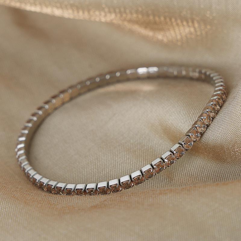 Multicolor Zircon Gold-Plated Titanium Steel Elastic Bracelet